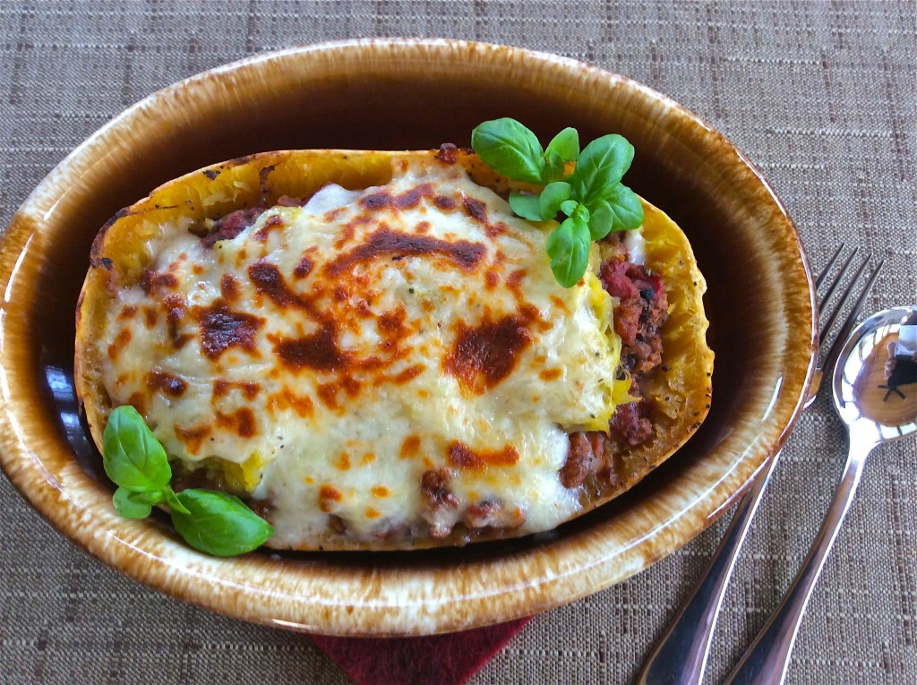 Roasted Garlic Spaghetti Squash Lasagna Boats