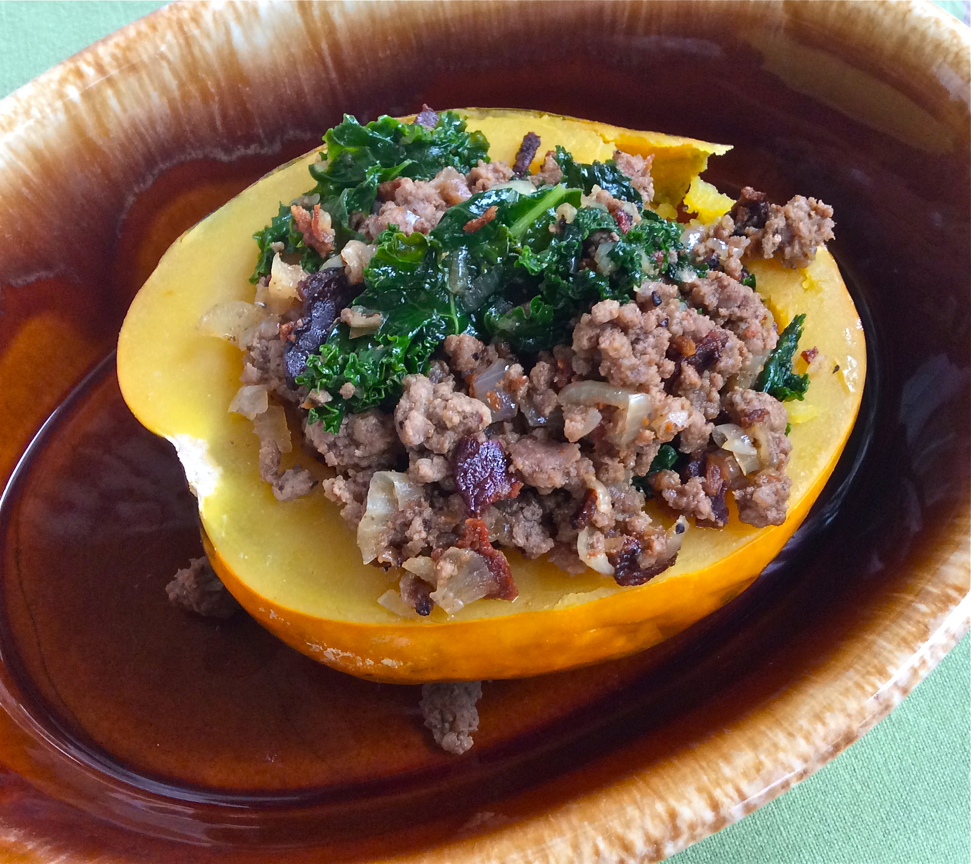 Beef, Bacon & Kale Stuffed Acorn Squash