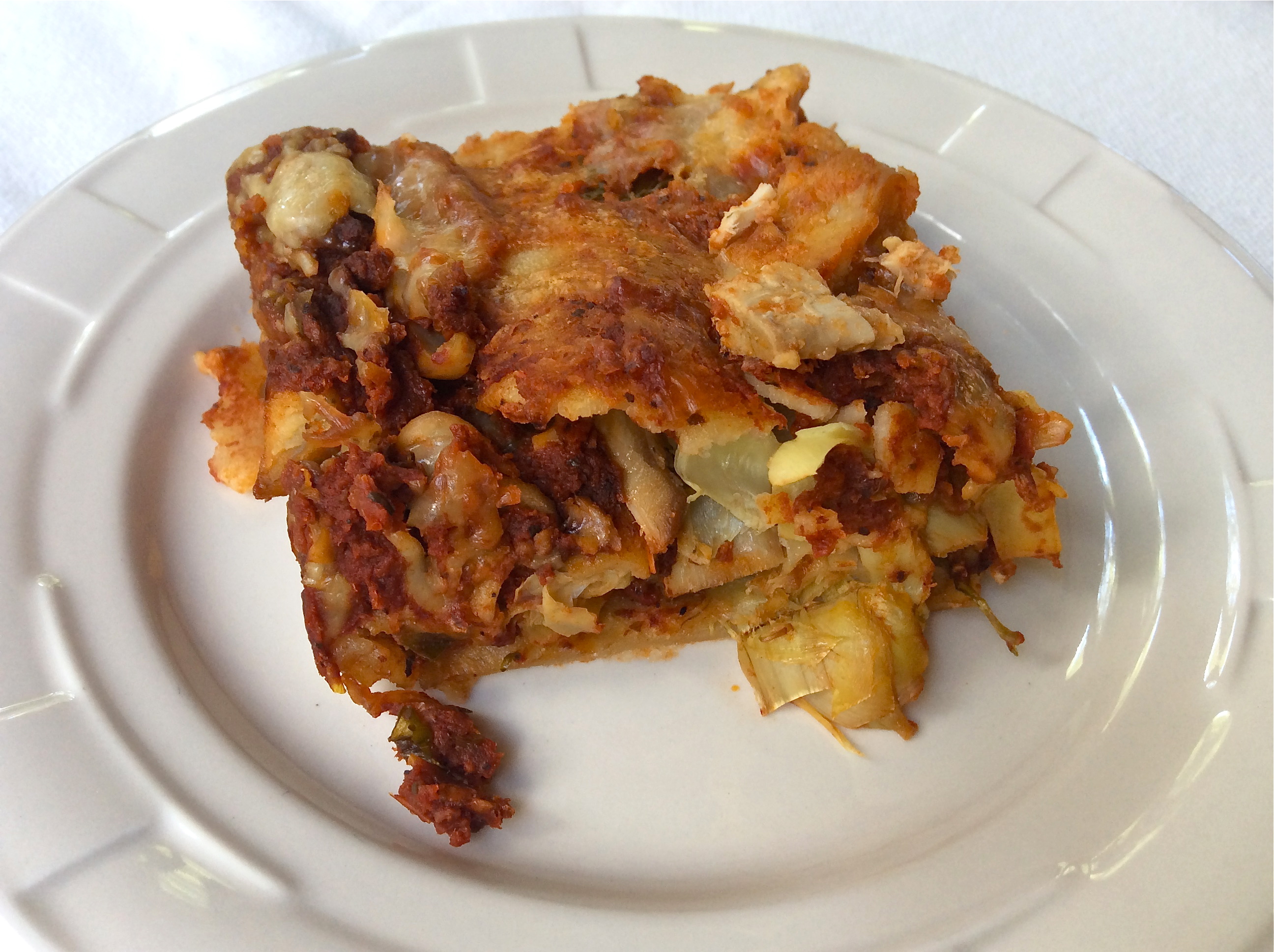 Chicken and Artichoke Lasagna with Bolognese Sauce